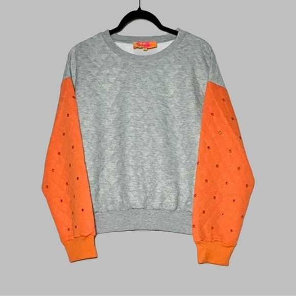 NWT Revolve English Rose Quilted Gray & Orange Sweatshirt, Soft Cotton/Poly, M - Picture 3 of 13